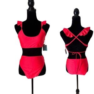 LA LA Swim two piece ruffle high waist string bikini swim suit size extra large